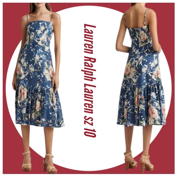 Lauren Ralph Lauren Woman's Dress Blue Spaghetti Strap Tier Hem Sundress - Picture 1 of 12